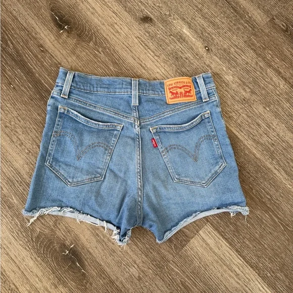 Levi's Light Blue Distressed High-Rise Denim Shorts - Picture 4 of 6